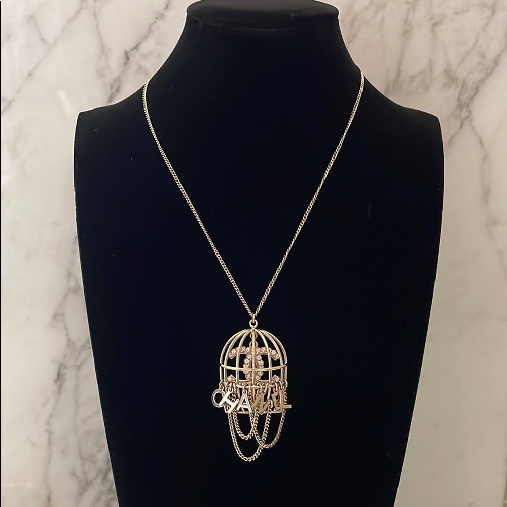CHANEL Elegant Gold Birdcage Pendant Necklace from 2020 Metiers d’Art collection